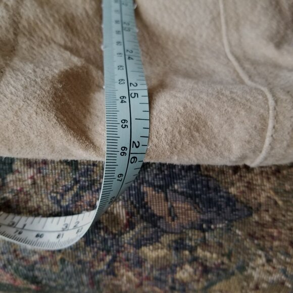 Vintage 80s, suede leather coat, fur fabric lined hood, XL by Weather Spirits - Picture 15 of 15